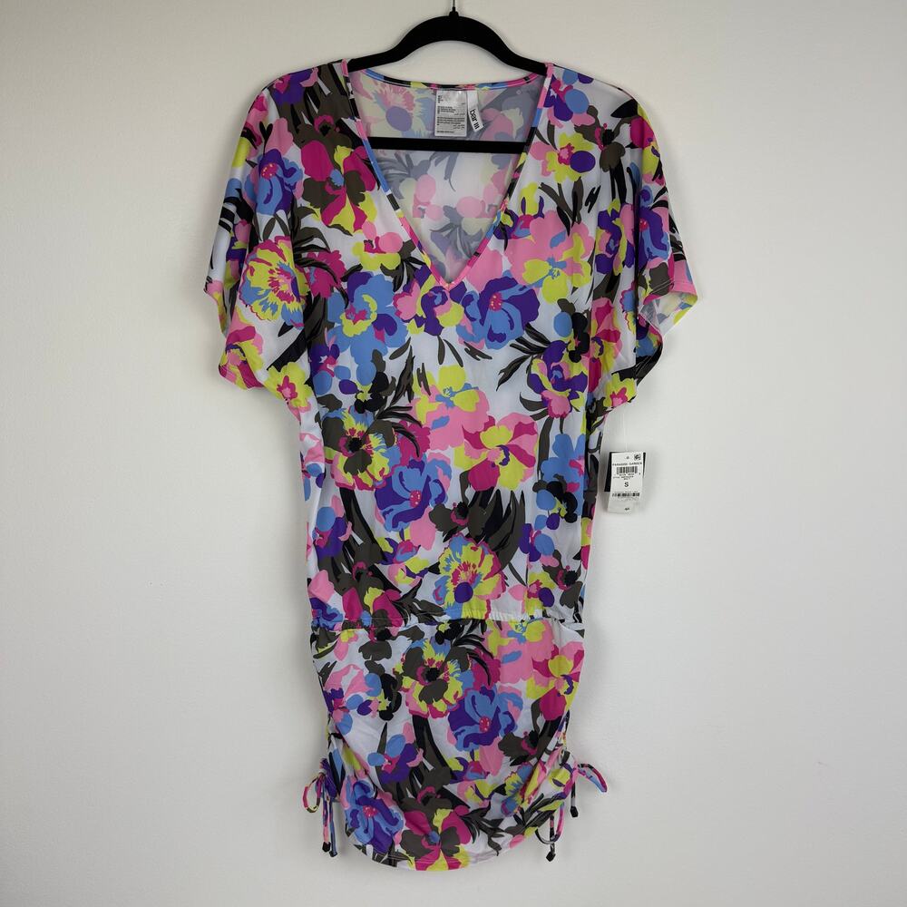 NWT Bar III Macy's Womens Paradise Garden Multi Drawstring Mini Cover-Up Small